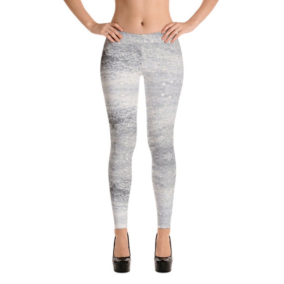 Snow Pattern Leggings Workout Tights White Textured Printed