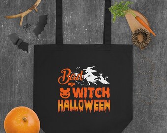 Witch Halloween Tote Bag, Halloween Tote Bag, Retro Fall Tote Bag, Fall Tote Bag, Spooky Tote Bag,