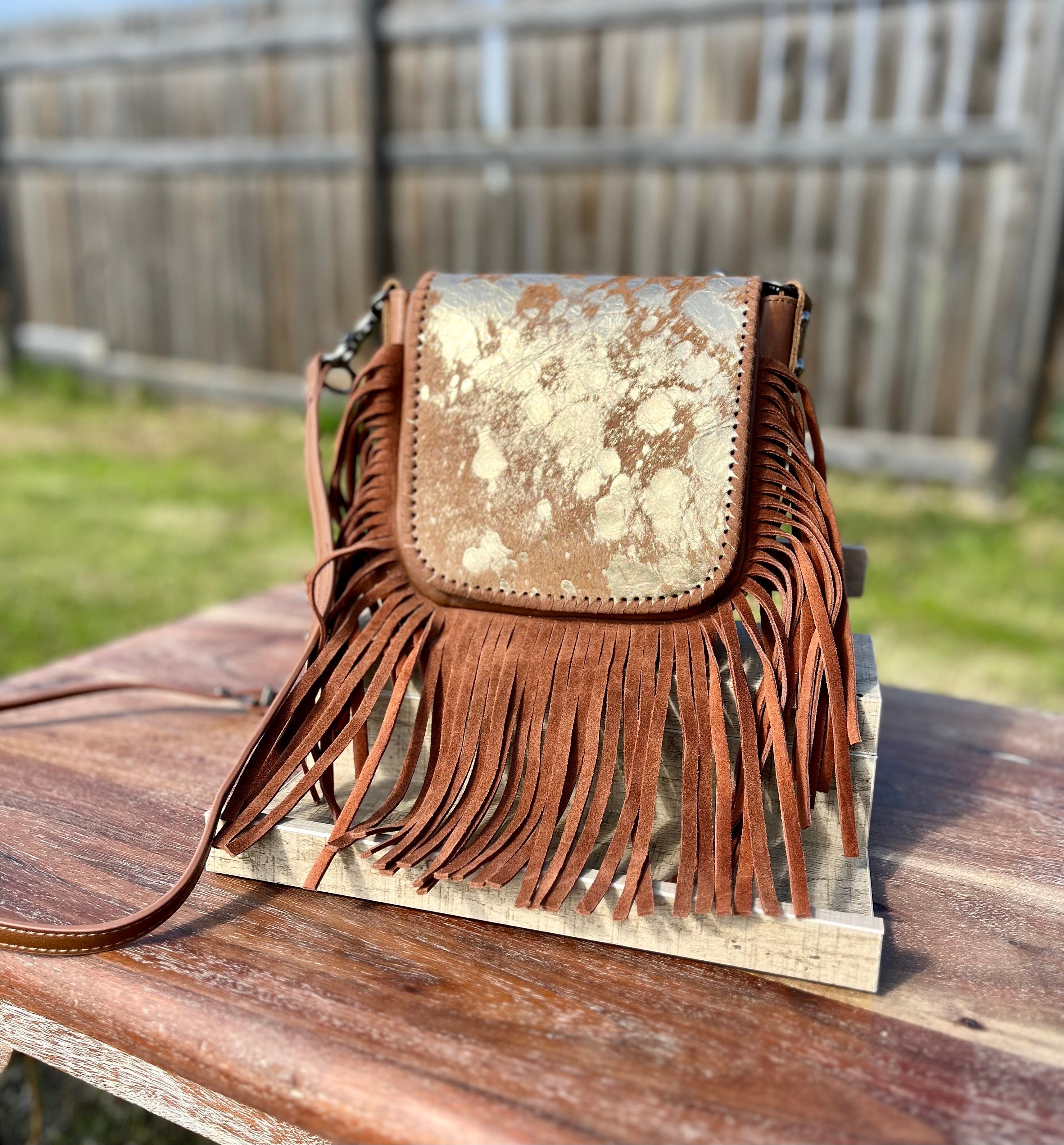 Leather Fringe Purse Cowhide Crossbody Western Purse Bolsa 