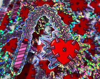 Heart Flail Glitter Vinyl Sticker