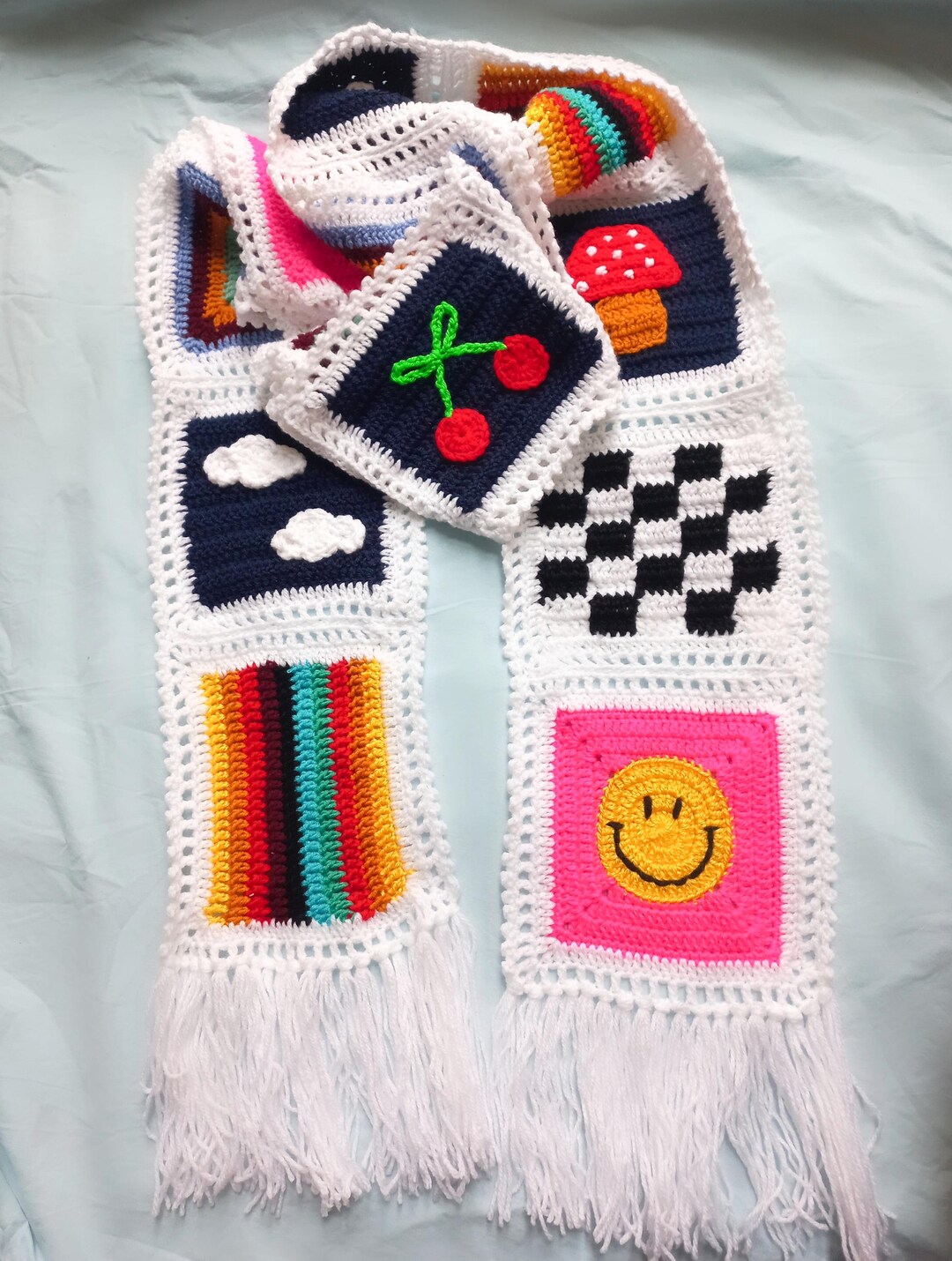 Set di sciarpe patchwork colorate fatte a mano, sciarpa di lana di