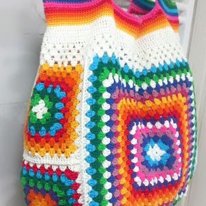 Large colorful crochet granny square tote bag, crochet colorful beach bag, crochet bag tote, crochet large bag, gift for her, gift for women