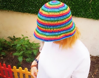 Sombrero de pescador a rayas de crochet: gorro unisex de punto de algodón