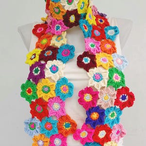 Crochet Cotton Flower Scarf: Handmade Colorful Necklace