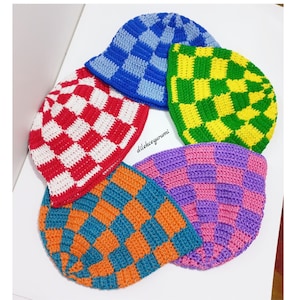 Crochet Checkered Bucket Hat: Handmade Knit Beanie