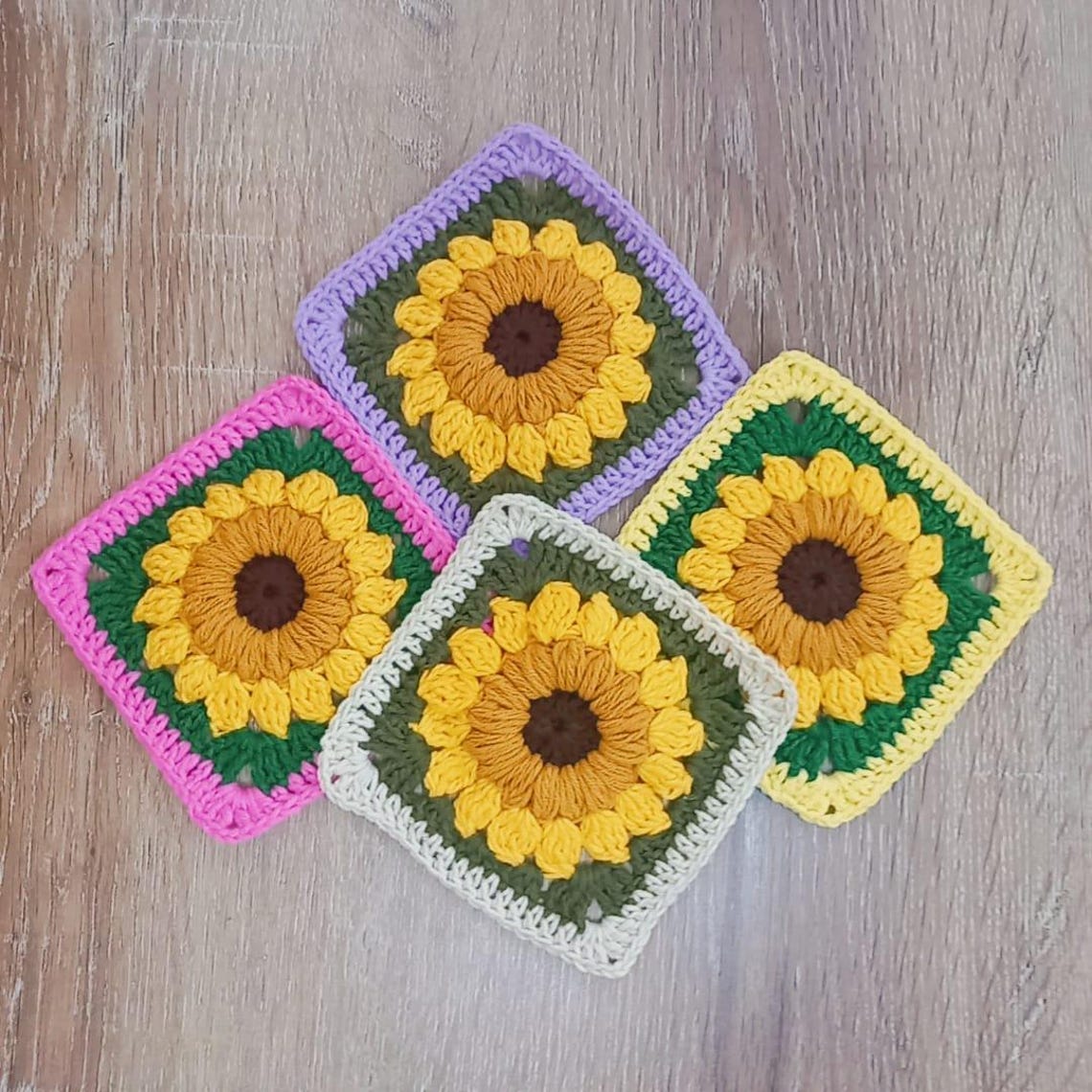 Crochet Puff Sunflower Granny Square Pattern, Easy Beginner Sunburst ...
