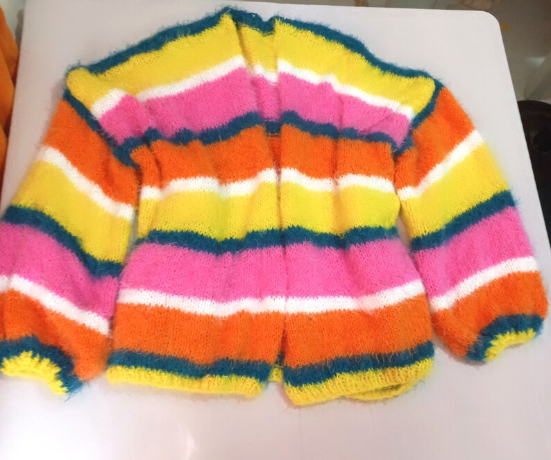 Oversize Soft Furry Colorful Knitted Cardigan, Knit Mohair Cardigan, Womens Cardigan, Gift for ...