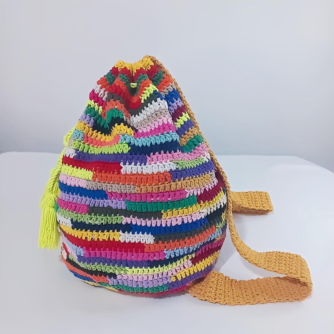 Handmade Striped Crochet Backpack: Colorful Cotton Bohemian  display picture 3
