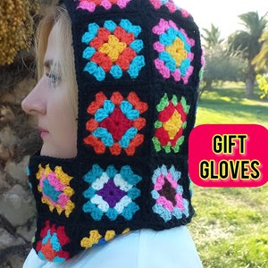 Crochet Granny Square Balaclava: Colorful Knit Winter Hat