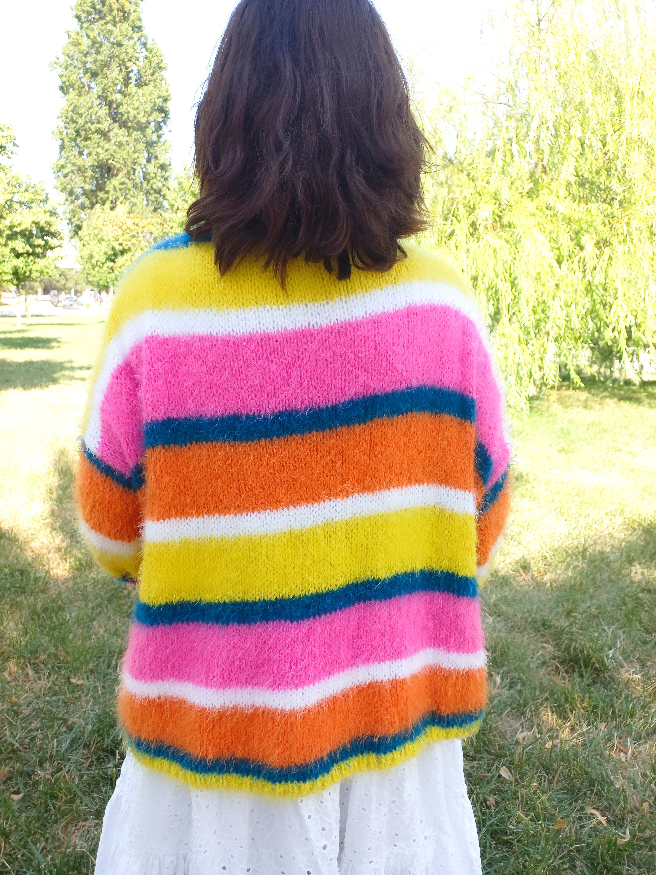 Oversize Soft Furry Colorful Knitted Cardigan, Knit Mohair Cardigan, Womens Cardigan, Gift for ...