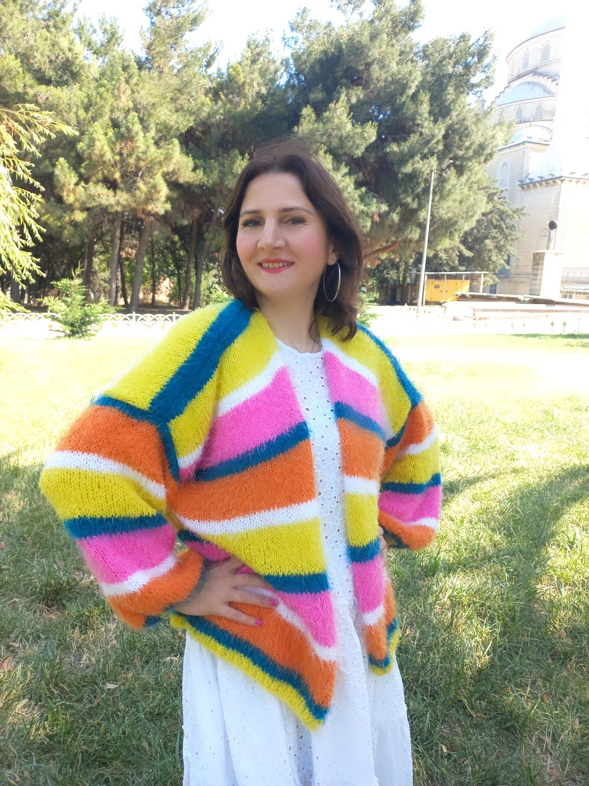 Oversize Soft Furry Colorful Knitted Cardigan, Knit Mohair Cardigan, Womens Cardigan, Gift for ...
