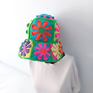 Custom order, big crochet daisy flower bucket hat, couple gift, gift for her, crochet bucket hat, crochet accessories, crochet summer hat zdjęcie 8