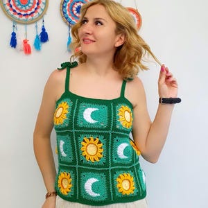 Crochet Sun and Moon Blouse: Colorful Cotton Summer Sweater