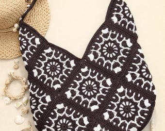 Crochet Granny Square Bag: Handmade Cotton Shoulder Tote