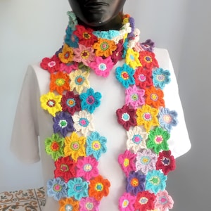Crochet coton flower scarf, handmade scarf, flower scarf, crochet colorful scarf, crochet necklace, gift for her, gift for mom