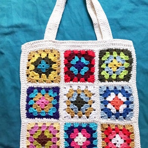 Bunt Patchwork häkeln Tote Bag: Handgemachte Baumwolle Sommer Tasche