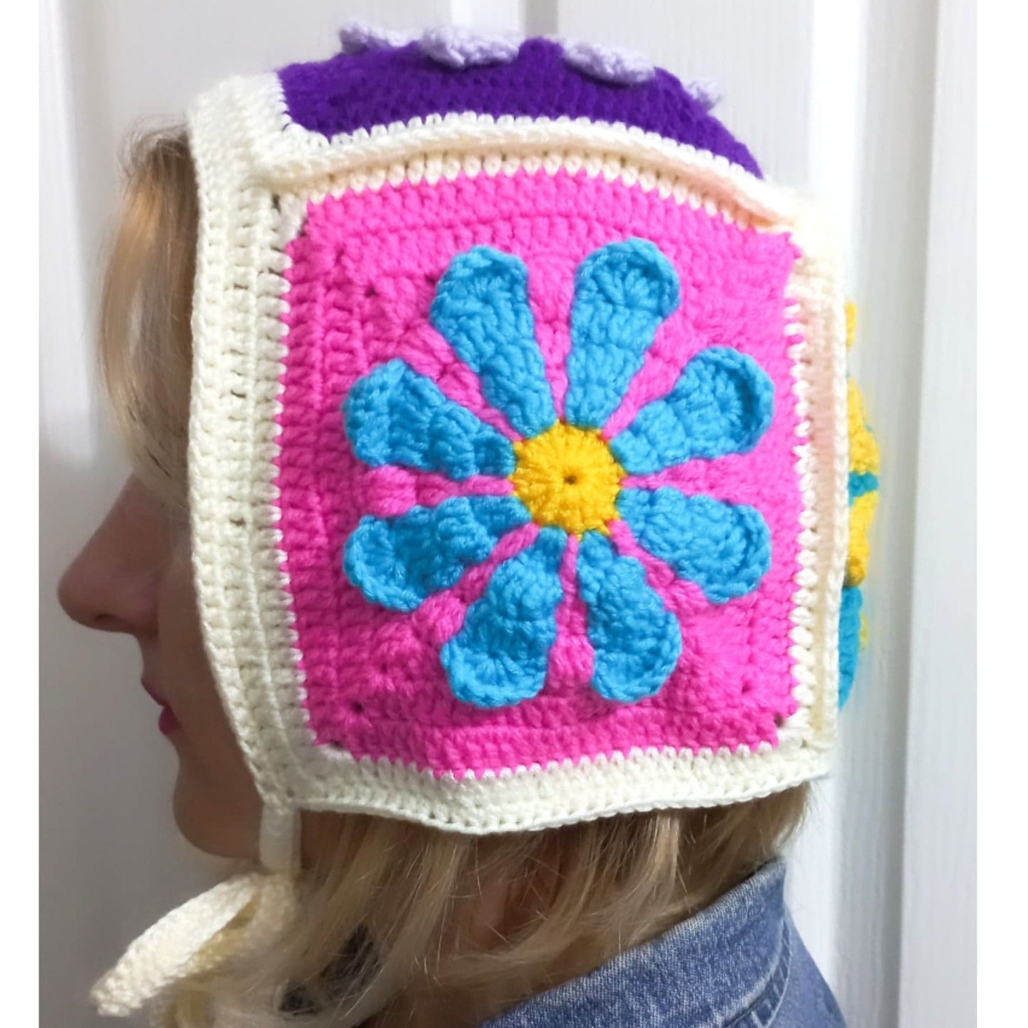 Crochet Granny Square Balaclava: Colorful Cotton Winter Hat  display picture 3