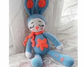 Crochet amigurumi sleepy rabbit toy, crochet rabbit, crochet toy, hamdmade rabbit, handmade toy, handknit toy, gift for chield, rabbit