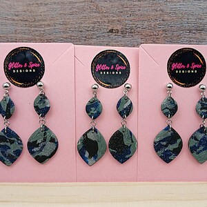 Cosmic Galaxy Camo Earrings with Glitter and Stainless Steel Hooks or Studs