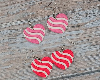 Boucles d'oreilles coeur 3D Bijoux décoratifs pour la Saint-Valentin, rose, blanc et acier inoxydable