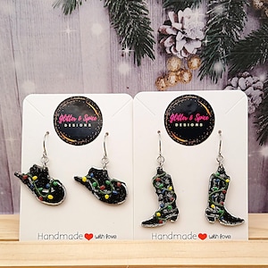 Western Christmas Cowgirl Hats Boots Earrings: Christmas Light Accents
