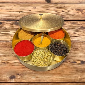 Brass Masala Dabba Spice Box: Traditional Indian Spice Holder
