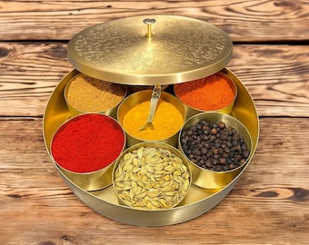 Brass Masala Dabba Spice Box: Traditional Indian Spice Holder