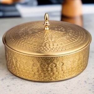 Indian Brass Spice Box: 7 Jar Masala Dabba Organizer