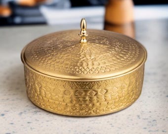 Indian Brass Spice Box: 7 Jar Masala Dabba Organizer