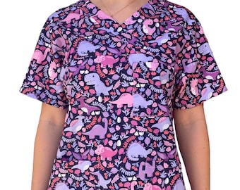 DINOSAURS SCRUB TOPS 100% Cotton. For all Healthcare and Medical Professionals (Nurses, Doctors, Dentists & Vets). Unisex