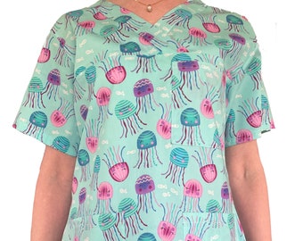 JELLYFISH SCRUB TOPS. 100% Cotton. For all Healthcare and Medical Professionals (Nurses, Doctors, Dentists & Vets).