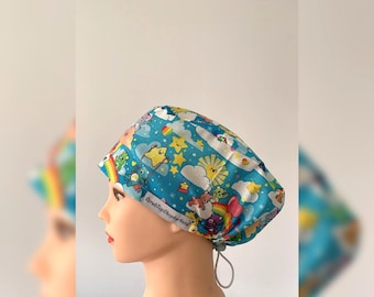 Cartoon Print Cotton Scrub Cap: Toggle Tie Surgical Hat