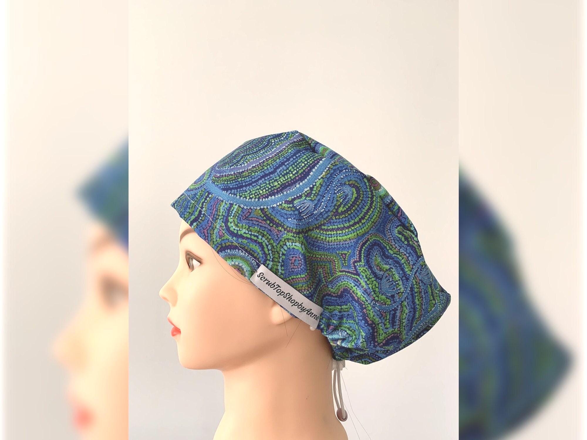 Cotton Scrub Cap: Toggle Tie, Button Option - Handmade in WA