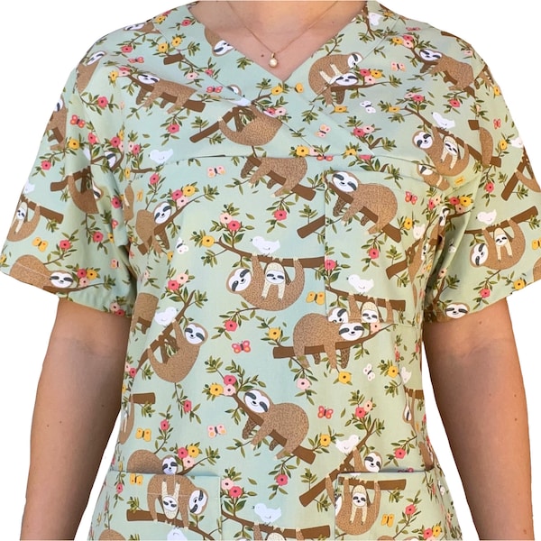 SLOTH SCRUB TOPS. For all Healthcare and Medical Professionals (Nurses, Doctors, Dentists & Vets). Unisex.