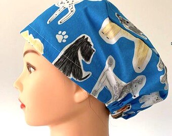 Dog Print Cotton Scrub Cap: Handmade Surgical Theatre Hat