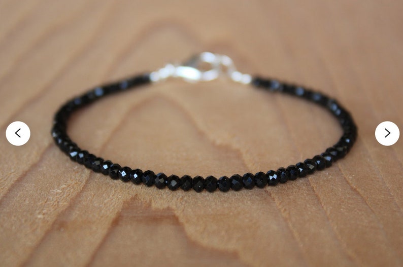 Black Tourmaline Bracelet, Empath Protection Bracelet, October Birthstone, Genuine Gemstone Beaded Bracelet, thin black tourmaline bracelet image 6