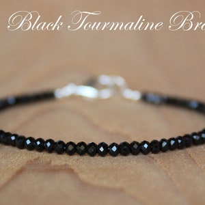 Black Tourmaline Bracelet, Empath Protection Bracelet, October Birthstone, Genuine Gemstone Beaded Bracelet, thin black tourmaline bracelet image 10