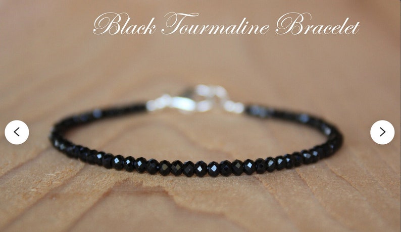 Black Tourmaline Bracelet, Empath Protection Bracelet, October Birthstone, Genuine Gemstone Beaded Bracelet, thin black tourmaline bracelet image 10