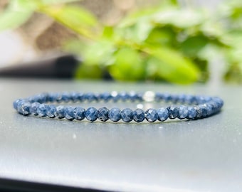 Dainty Sapphire Stretch Bracelet for Women, Men | Natural Blue Sapphire Jewelry | September Birthstone Bracelet Gemstone Bracelet