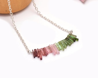 Natural AAA Multi Tourmaline Necklace, Natural Multi Color Tourmaline Faceted Rondelle Necklace, Semi Precious Gemstone Engagement Gift