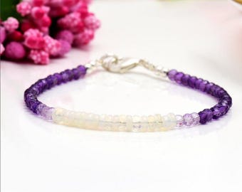 Natural Opal bracelet, Amethyst Bracelet with opal, February Birthstone, October Birthstone, Genuine Gemstone Dainty Beaded Bracelet