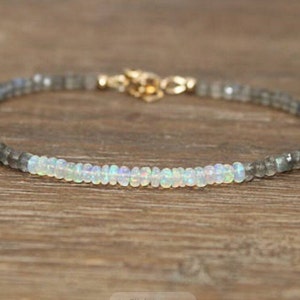 Ethiopian Opal & Labradorite Bracelet, Opal Jewelry, Welo Opal, October Birthstone, Gemstone Bracelet