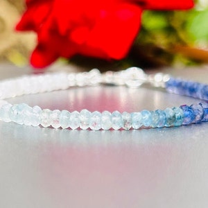Iolite, Aquamarine & Moonstone Beaded Bracelet in Sterling Silver or Gold Filled, Delicate Gemstone Bracelet for Women, Healing bracelet