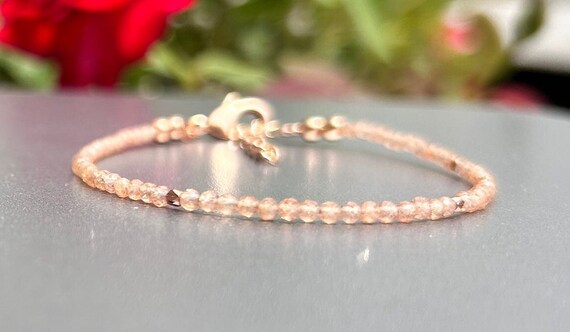 Sunstone Heishi Bead Bracelet in Sterling Silver, Gold/rose Gold