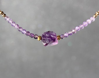 AAA Amethyst Necklace with raw Amethyst, All Natural Necklace, Ombre Necklace, Gemstone Bar Necklace, February Birthstone, Dainty Necklace
