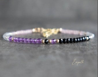 Empath Protection Bracelet, Crystal Beaded Bracelets for Women, Black Tourmaline Rose Quartz Amethyst Labradorite Crystal, Christmas Gifts