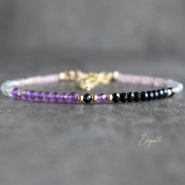 Empath Protection Bracelet, Crystal Beaded Bracelets for Women, Black Tourmaline Rose Quartz Amethyst Labradorite Crystal, Christmas Gifts