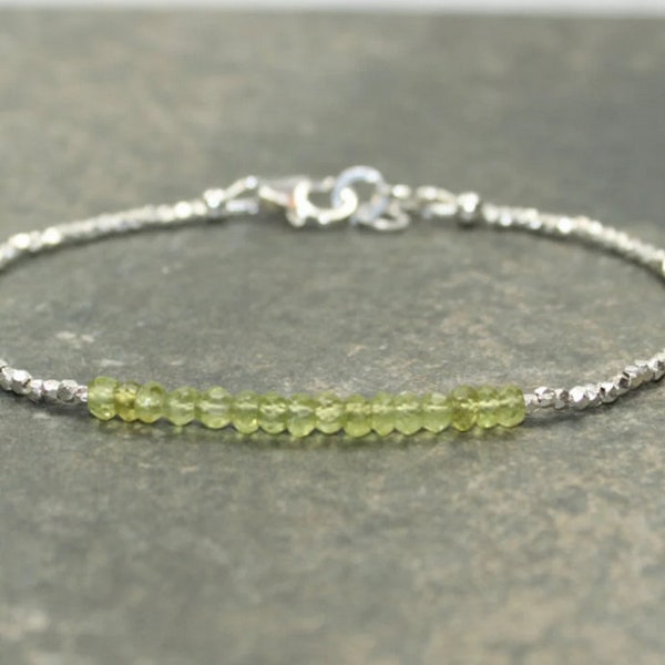 Peridot Bracelet, Hill Tribe Beads, August Birthstone, Chakra Bracelet, Peridot Jewelry, Pure Silver, Gemstone Bracelet