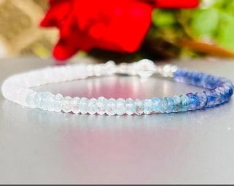 Iolite, Aquamarine & Moonstone Beaded Bracelet in Sterling Silver or Gold Filled