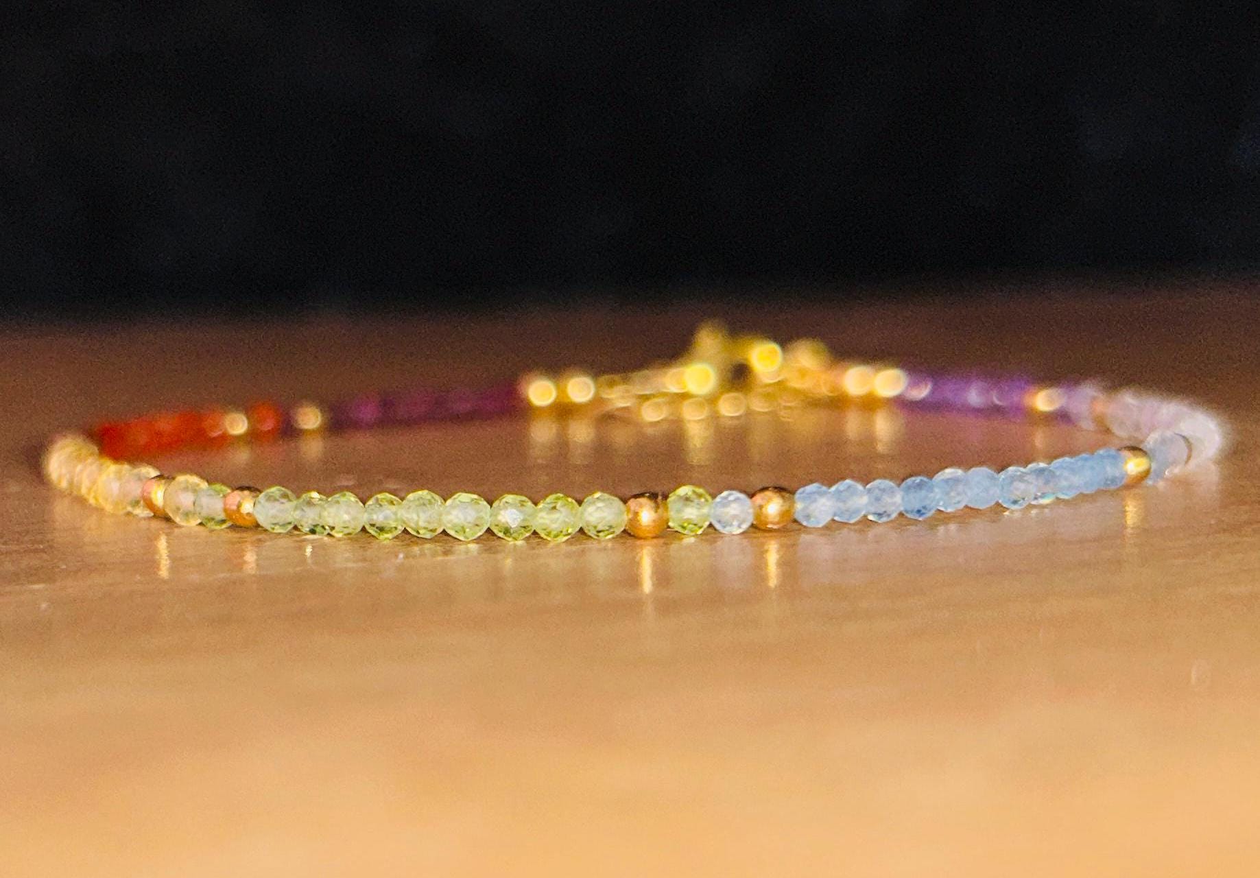 7 Chakra Bracelet with Real Stones, Chakra Bracelet, Garnet,Carnelian,Citrine, Peridot,Aquamarine,clearquartzAmethyst, RainbowChakra Jewelry